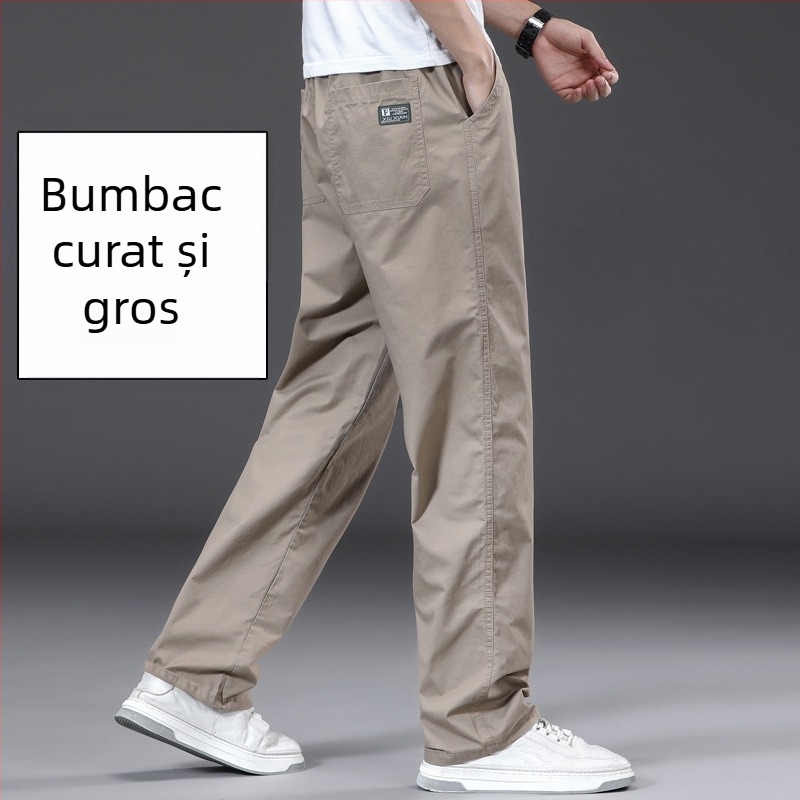 Pantaloni casual drept, căldură de iarnă, amestec din fibre de bambus și bumbac spălat, talie medie-înaltă, șnur pentru închidere, buzunare, 2025 iarnă