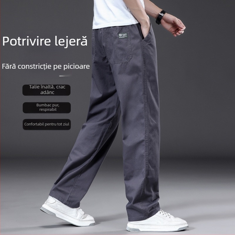 Pantaloni casual drept, căldură de iarnă, amestec din fibre de bambus și bumbac spălat, talie medie-înaltă, șnur pentru închidere, buzunare, 2025 iarnă