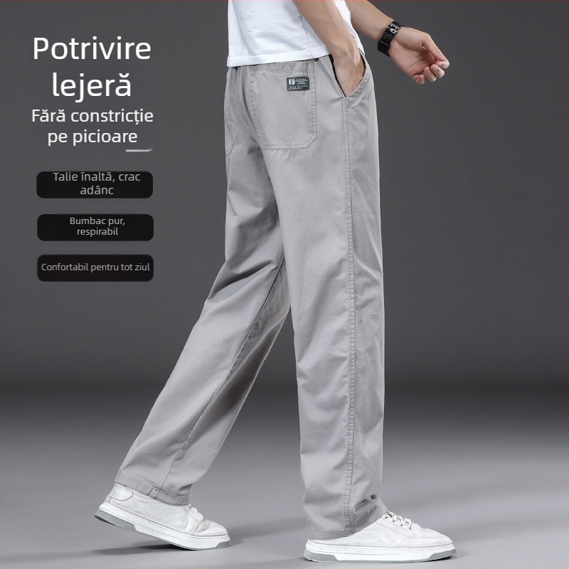 Pantaloni casual drept, căldură de iarnă, amestec din fibre de bambus și bumbac spălat, talie medie-înaltă, șnur pentru închidere, buzunare, 2025 iarnă