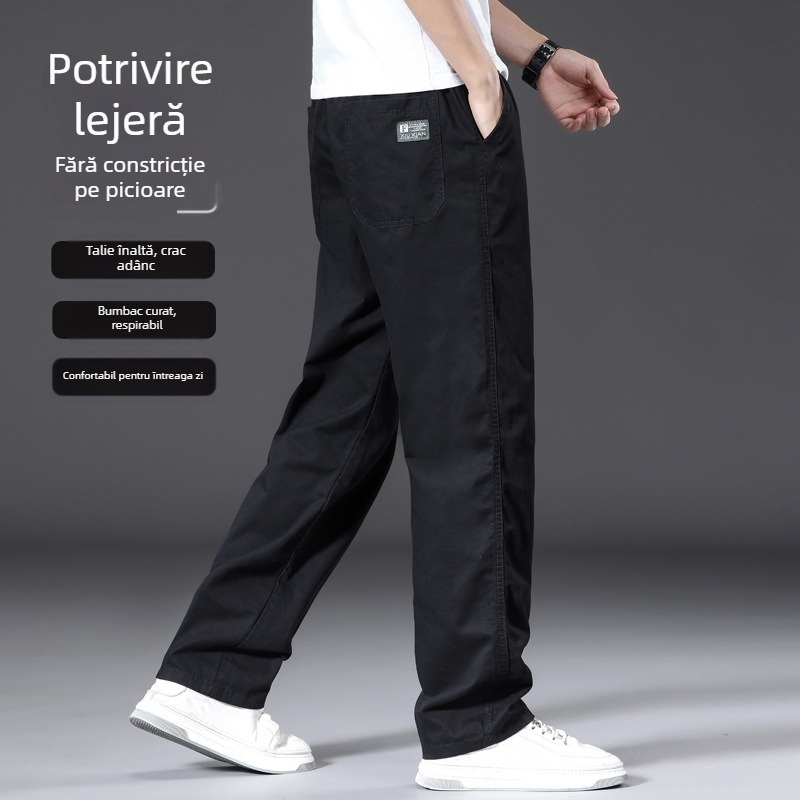 Pantaloni casual drept, căldură de iarnă, amestec din fibre de bambus și bumbac spălat, talie medie-înaltă, șnur pentru închidere, buzunare, 2025 iarnă