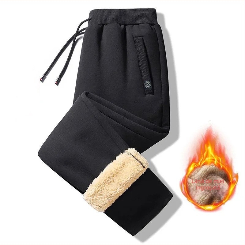 Pantaloni sport de iarnă din fleece, croială dreaptă, buzunare cu fermoar și căptușeală de catifea
