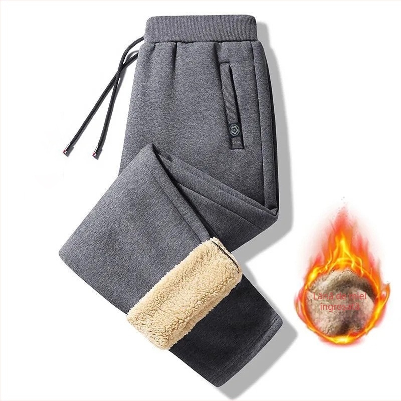 Pantaloni sport de iarnă din fleece, croială dreaptă, buzunare cu fermoar și căptușeală de catifea