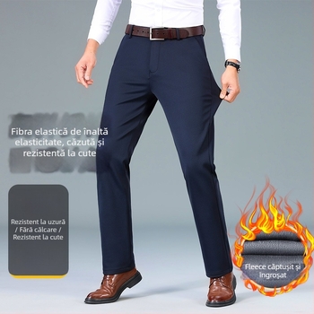 Pantaloni bărbătești business casual, croială dreaptă, talie medie, fermoar, elasticitate înaltă, fără călcare