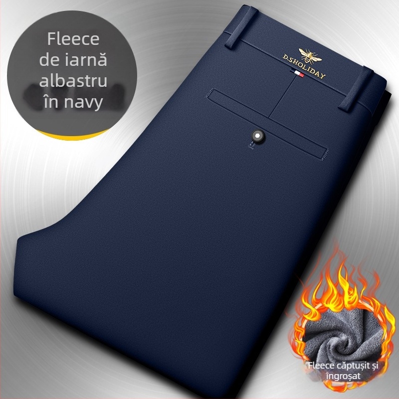 Pantaloni bărbătești business casual, croială dreaptă, talie medie, fermoar, elasticitate înaltă, fără călcare