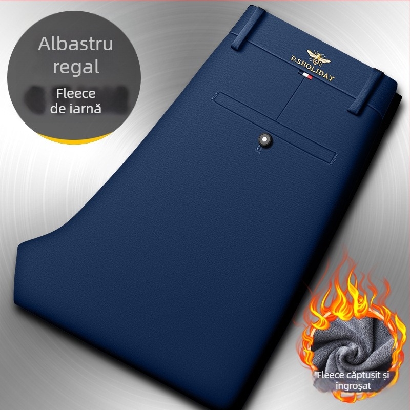 Pantaloni bărbătești business casual, croială dreaptă, talie medie, fermoar, elasticitate înaltă, fără călcare