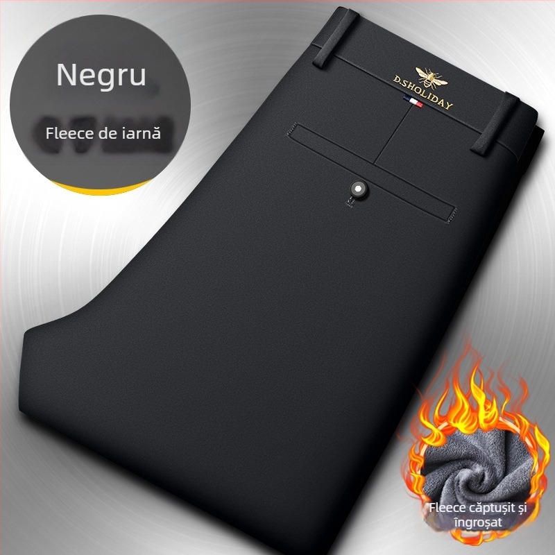 Pantaloni bărbătești business casual, croială dreaptă, talie medie, fermoar, elasticitate înaltă, fără călcare