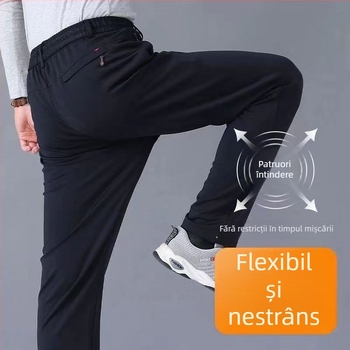 Pantaloni casual de iarnă cu căptușeală fleece, croială dreaptă, talie înaltă, șnur pentru strângere, pentru bărbați, toate anotimpurile
