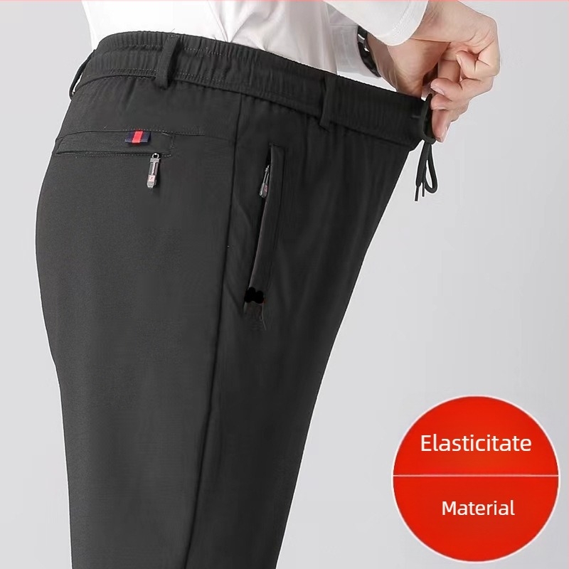 Pantaloni casual de iarnă cu căptușeală fleece, croială dreaptă, talie înaltă, șnur pentru strângere, pentru bărbați, toate anotimpurile