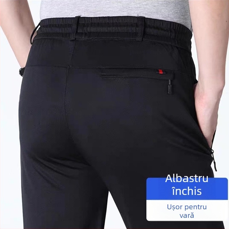 Pantaloni casual de iarnă cu căptușeală fleece, croială dreaptă, talie înaltă, șnur pentru strângere, pentru bărbați, toate anotimpurile