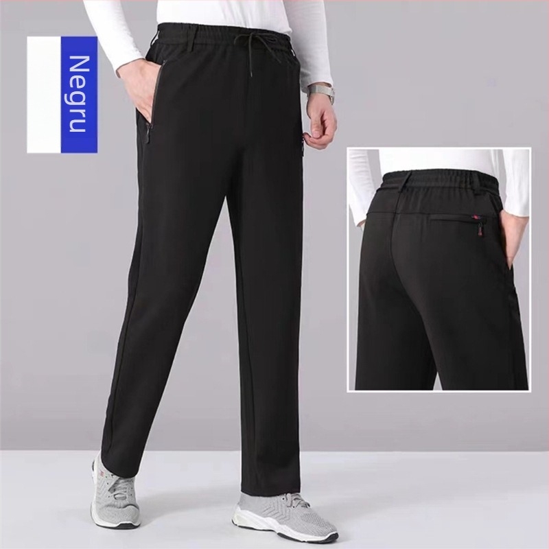 Pantaloni casual de iarnă cu căptușeală fleece, croială dreaptă, talie înaltă, șnur pentru strângere, pentru bărbați, toate anotimpurile