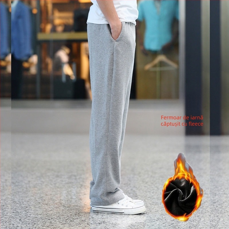 Pantaloni casual din bumbac pentru bărbați, croială lejeră, talie înaltă, respirabili și absorbanti de umezeală