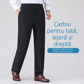 Pantaloni casual bărbați drepti, talie medie, fermoar, amestec poliester, elasticitate medie