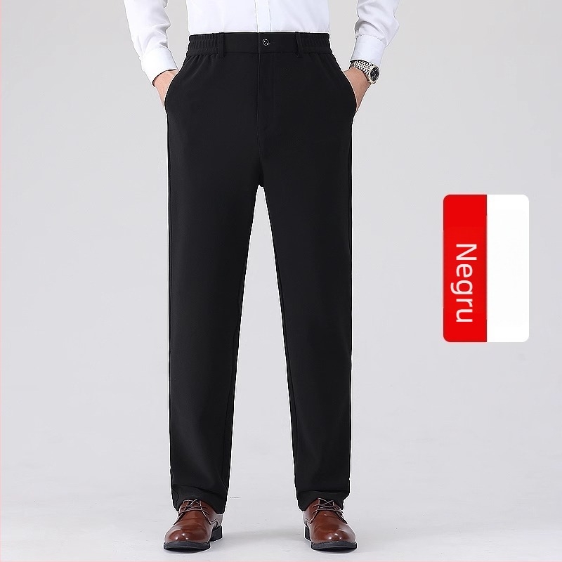 Pantaloni casual bărbați drepti, talie medie, fermoar, amestec poliester, elasticitate medie