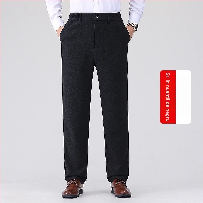 Pantaloni casual bărbați drepti, talie medie, fermoar, amestec poliester, elasticitate medie
