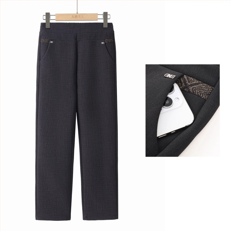 Pantaloni de iarnă cu fleece pentru femei în vârstă, talie înaltă, croială dreaptă, casual (Iarna 2025; poliester >95%; micro-elasticitate)