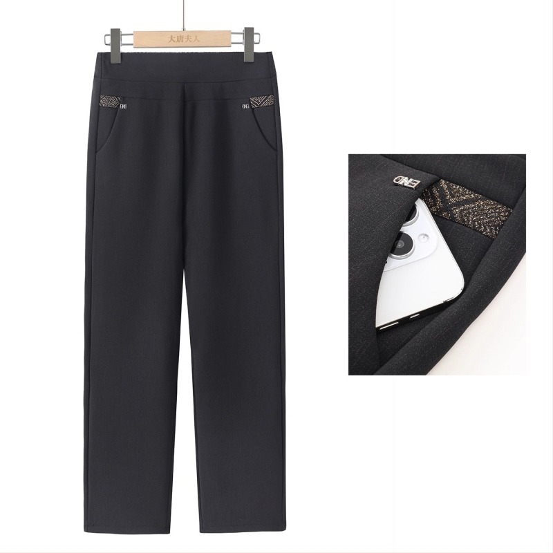 Pantaloni de iarnă cu fleece pentru femei în vârstă, talie înaltă, croială dreaptă, casual (Iarna 2025; poliester >95%; micro-elasticitate)