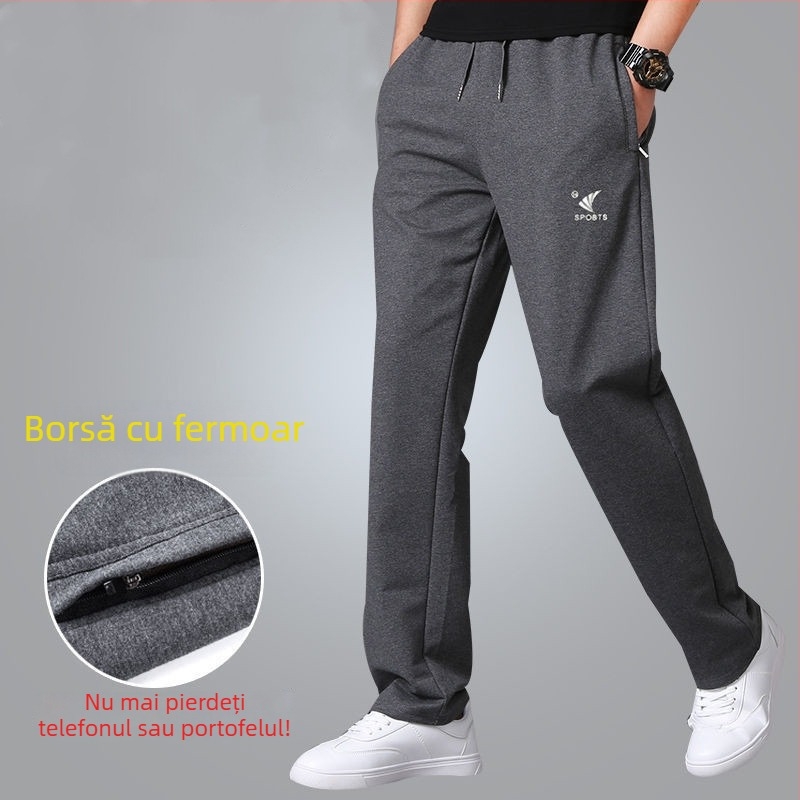 Pantaloni de iarnă pentru bărbați din amestec de bumbac, căptușiți cu fleece, talie medie, buzunare cu fermoar