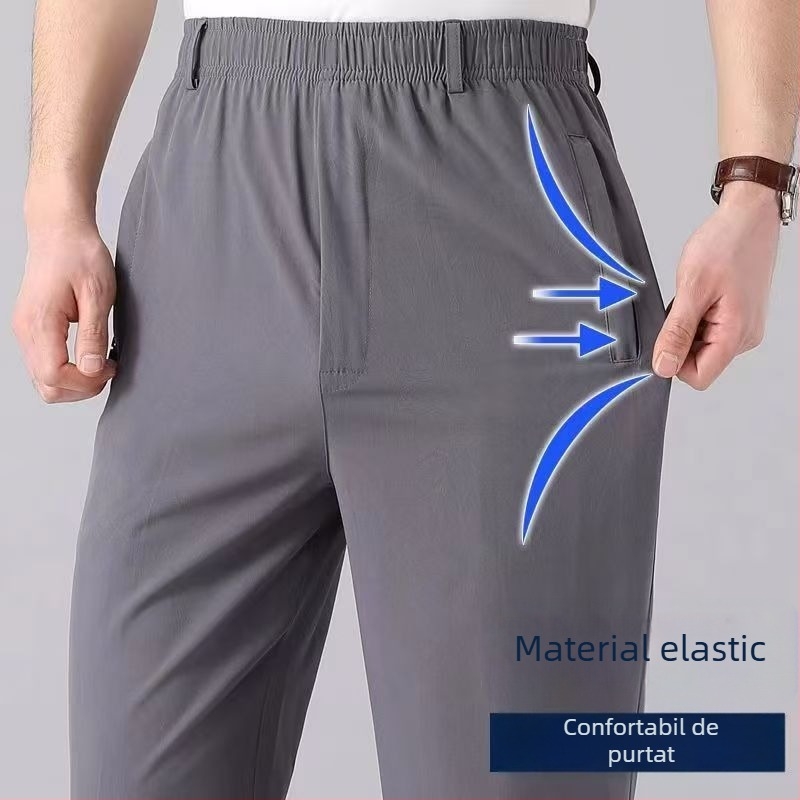 Pantaloni casual pentru bărbați, vară, Ice Silk, croială dreaptă, talie înaltă, respirabili
