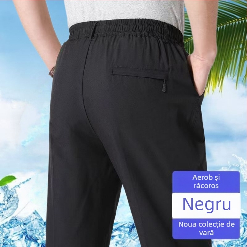 Pantaloni casual pentru bărbați, vară, Ice Silk, croială dreaptă, talie înaltă, respirabili