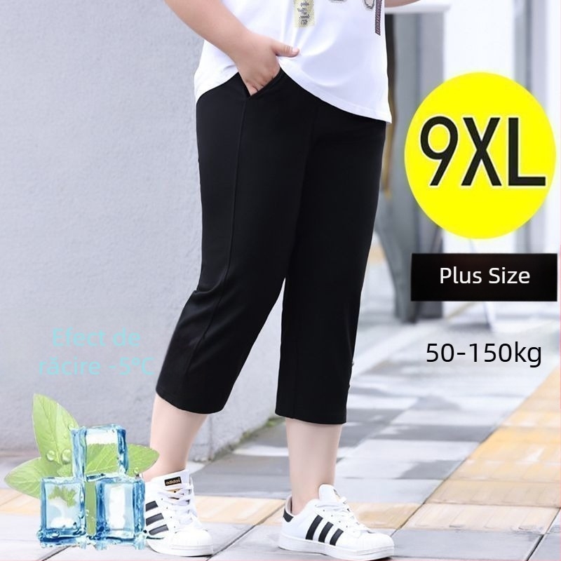 Pantaloni pentru femei cu talie înaltă, lungime cropped, croi drept, poliester ultra-subțire (90–95%), vară 2024, casual