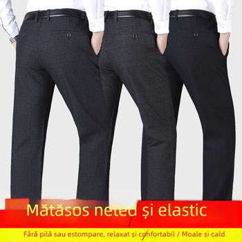 Pantaloni casual pentru bărbați, croială dreaptă, talie înaltă, cu curea, fără călcare, cu multe buzunare (amestec de poliester; 79,3% poliester; micro-elastici; croială dreaptă; iarnă)