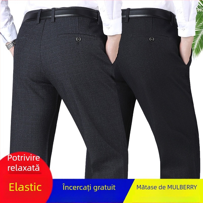 Pantaloni casual pentru bărbați, croială dreaptă, talie înaltă, cu curea, fără călcare, cu multe buzunare (amestec de poliester; 79,3% poliester; micro-elastici; croială dreaptă; iarnă)
