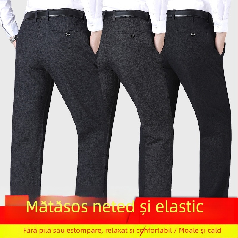 Pantaloni casual pentru bărbați, croială dreaptă, talie înaltă, cu curea, fără călcare, cu multe buzunare (amestec de poliester; 79,3% poliester; micro-elastici; croială dreaptă; iarnă)