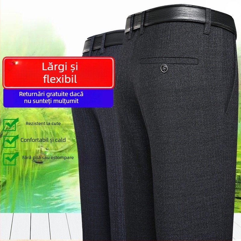 Pantaloni casual pentru bărbați, croială dreaptă, talie înaltă, cu curea, fără călcare, cu multe buzunare (amestec de poliester; 79,3% poliester; micro-elastici; croială dreaptă; iarnă)