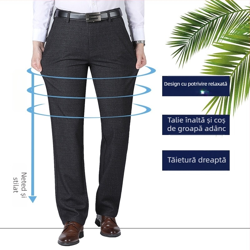 Pantaloni casual pentru bărbați, croială dreaptă, talie înaltă, cu curea, fără călcare, cu multe buzunare (amestec de poliester; 79,3% poliester; micro-elastici; croială dreaptă; iarnă)