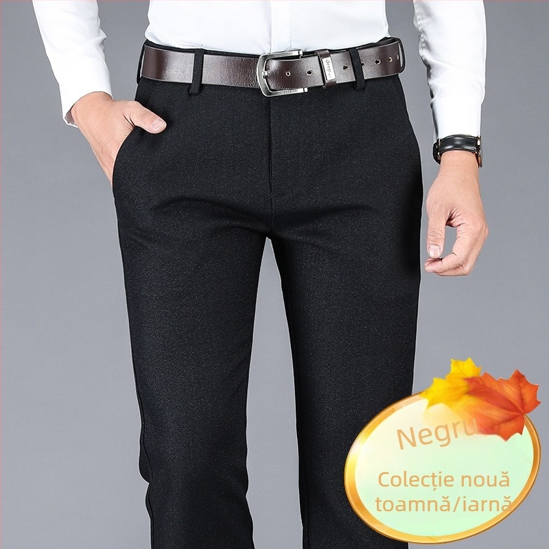 Pantaloni casual pentru bărbați, croială dreaptă, talie înaltă, cu curea, fără călcare, cu multe buzunare (amestec de poliester; 79,3% poliester; micro-elastici; croială dreaptă; iarnă)