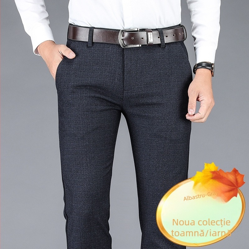 Pantaloni casual pentru bărbați, croială dreaptă, talie înaltă, cu curea, fără călcare, cu multe buzunare (amestec de poliester; 79,3% poliester; micro-elastici; croială dreaptă; iarnă)