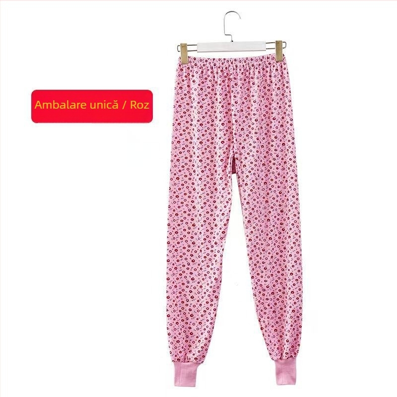 Pantaloni lungi de casă pentru femei, imprimeu floral, talie joasă, bumbac, căptușeală poliester, croială cropped, confort termic moderat