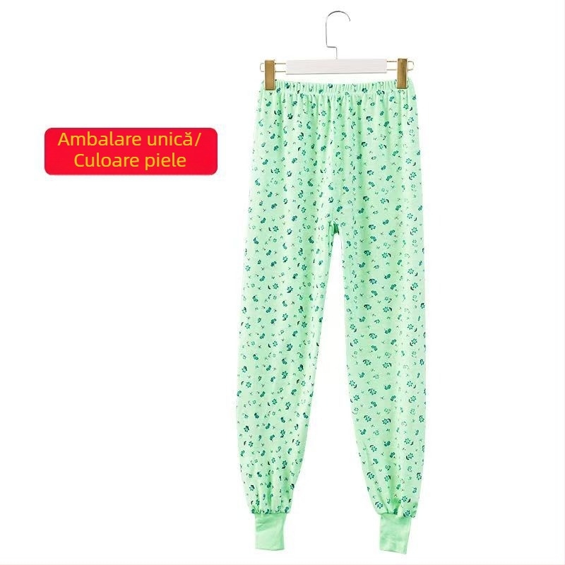 Pantaloni lungi de casă pentru femei, imprimeu floral, talie joasă, bumbac, căptușeală poliester, croială cropped, confort termic moderat