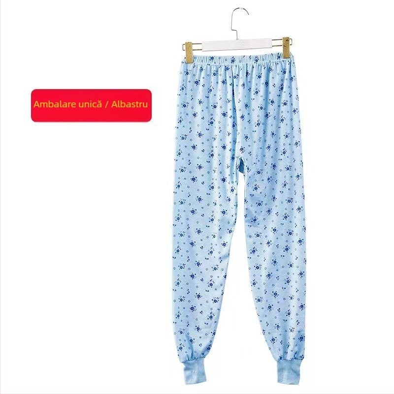 Pantaloni lungi de casă pentru femei, imprimeu floral, talie joasă, bumbac, căptușeală poliester, croială cropped, confort termic moderat