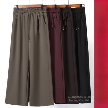Pantaloni largi pentru femei de vârstă mijlocie și în vârstă, toamna-iarna, casual, talie elastică, stil retro (TR țesătură, PVC 90–95%, Triacetat <30%, primăvara 2025)