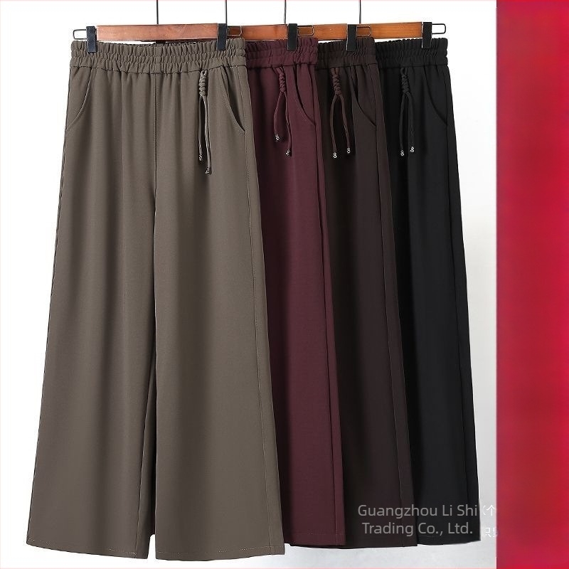 Pantaloni largi pentru femei de vârstă mijlocie și în vârstă, toamna-iarna, casual, talie elastică, stil retro (TR țesătură, PVC 90–95%, Triacetat <30%, primăvara 2025)