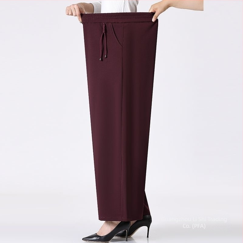 Pantaloni largi pentru femei de vârstă mijlocie și în vârstă, toamna-iarna, casual, talie elastică, stil retro (TR țesătură, PVC 90–95%, Triacetat <30%, primăvara 2025)