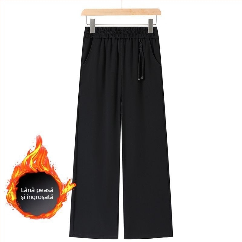 Pantaloni largi pentru femei de vârstă mijlocie și în vârstă, toamna-iarna, casual, talie elastică, stil retro (TR țesătură, PVC 90–95%, Triacetat <30%, primăvara 2025)