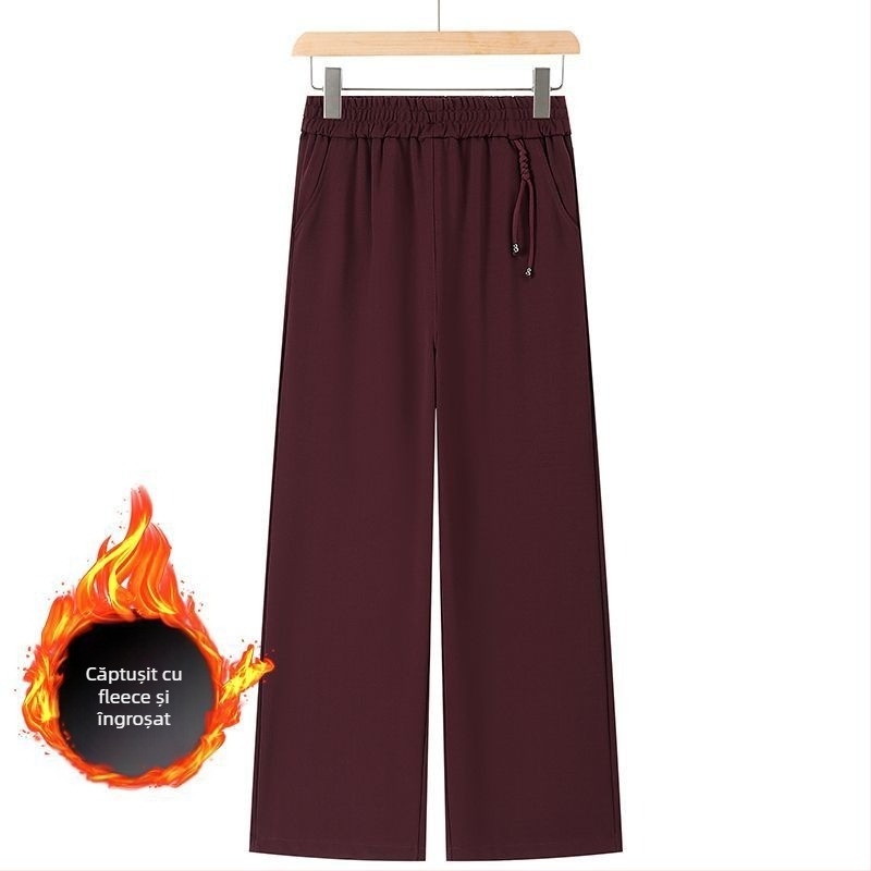 Pantaloni largi pentru femei de vârstă mijlocie și în vârstă, toamna-iarna, casual, talie elastică, stil retro (TR țesătură, PVC 90–95%, Triacetat <30%, primăvara 2025)