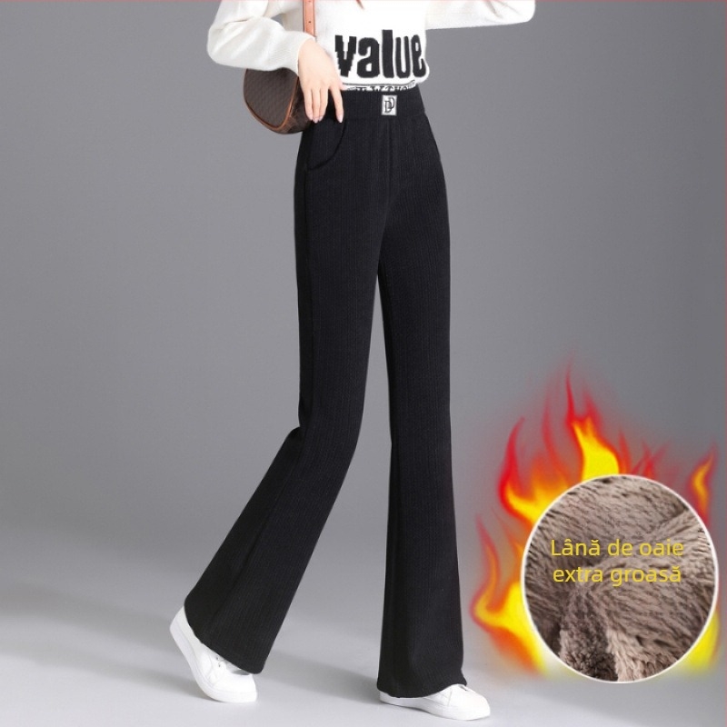 Pantaloni corduroi drepți, talie înaltă, micro-elastic, iarna 2024