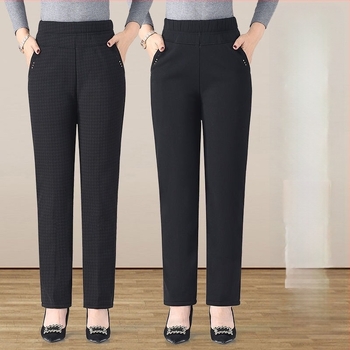 Pantaloni casual din lână, drepti, pentru femei, talie înaltă cu elastic