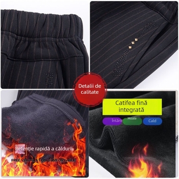 Pantaloni casual din lână, drepti, pentru femei, talie înaltă cu elastic