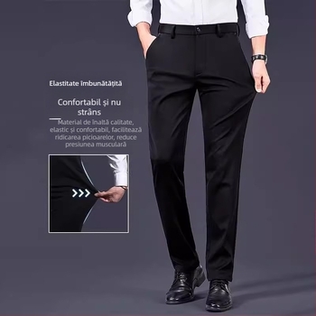 Pantaloni casual de vară pentru bărbați, Slim-Fit, croială dreaptă, talie medie, din poliester respirabil