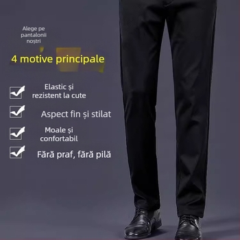 Pantaloni casual de vară pentru bărbați, Slim-Fit, croială dreaptă, talie medie, din poliester respirabil