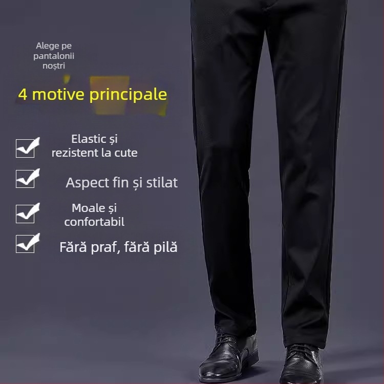 Pantaloni casual de vară pentru bărbați, Slim-Fit, croială dreaptă, talie medie, din poliester respirabil