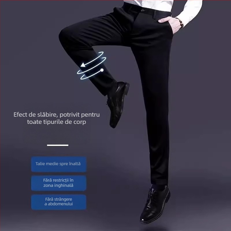Pantaloni casual de vară pentru bărbați, Slim-Fit, croială dreaptă, talie medie, din poliester respirabil