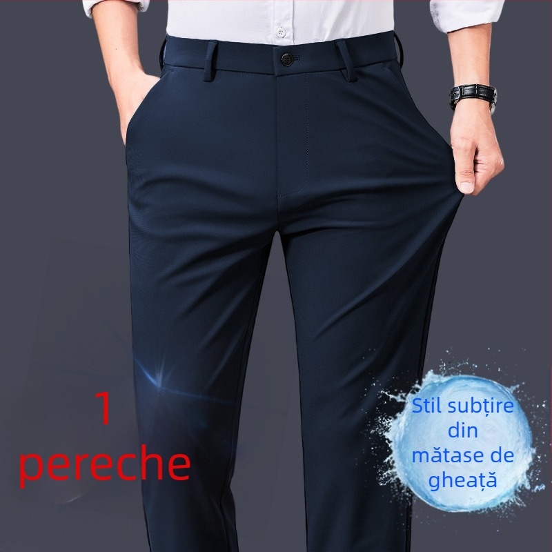 Pantaloni casual de vară pentru bărbați, Slim-Fit, croială dreaptă, talie medie, din poliester respirabil