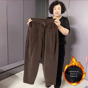 Pantaloni harem pentru femei, croială largă, stil retro, pentru toamna-iarna 2025, țesătură PVC-TR, pentru femei mature.