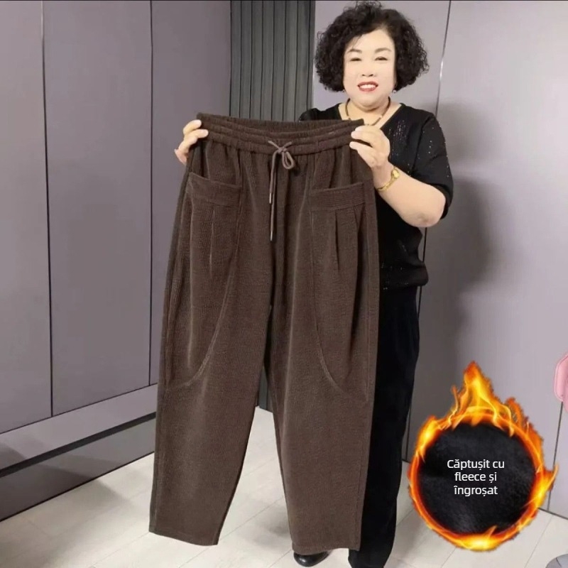 Pantaloni harem pentru femei, croială largă, stil retro, pentru toamna-iarna 2025, țesătură PVC-TR, pentru femei mature.