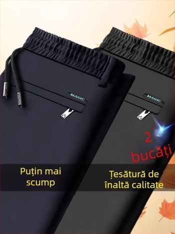 Pantaloni casual pentru bărbați, drepti, din material Ice Silk, fără călcare, cu elasticitate ridicată, țesătură subțire, pentru toamnă